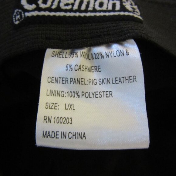 Vintage Coleman Black Leather Wool Cabby Newsboy Hat Earflaps - Picture 4 of 5